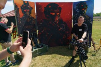 Боец LASERWAR у пулемета с фотозоной
