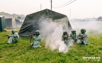 «Зарница 2.0»: групповой портрет отряда на полигоне на «Зарнице 2.0»